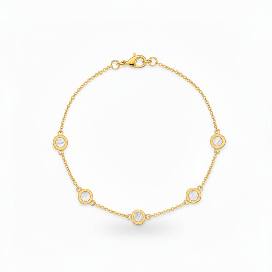 Sterling Silver Gold Plated Small Mother of Pearl Circles Bracelet
