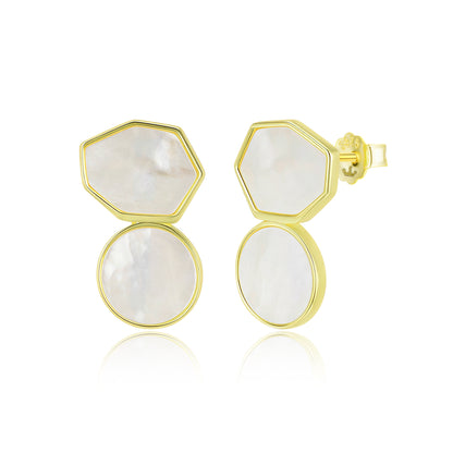 Sterling Silver Gold Plated Mother of Pearl Round and Natural Shape Stud Earring