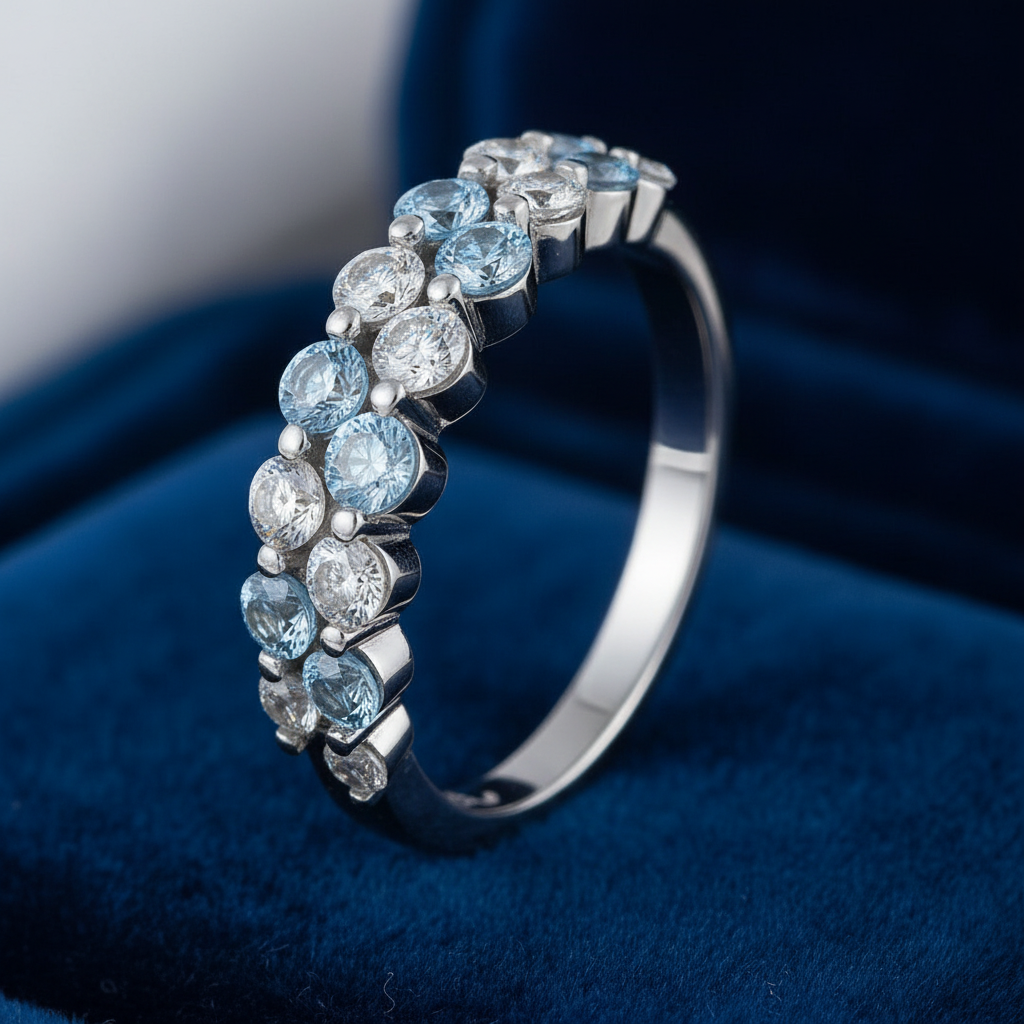 Sterling Silver Double Row CZ Band Ring