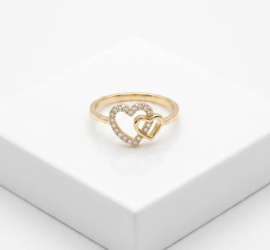 Double Heart CZ Ring in 14K Gold