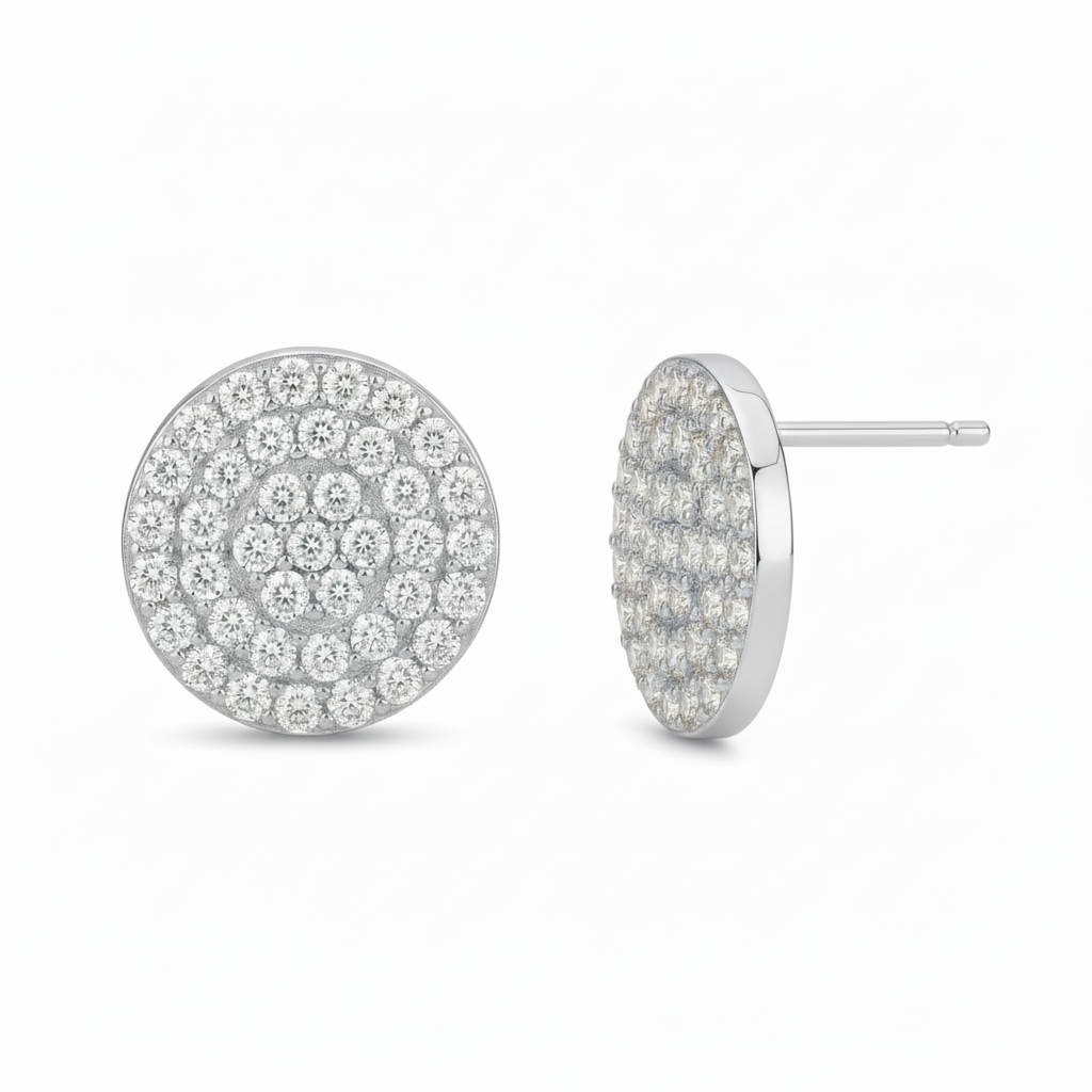 Sterling Silver 12mm Micropave Circle CZ Stud Earring