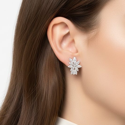 Intricate Lab-Grown Diamond Botanical Cluster Earrings (14k White Gold)