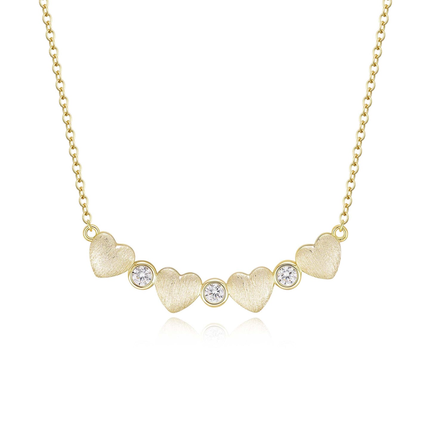 Gold Plated Sterling Silver Puffy Heart and Bezel Set CZ Necklace