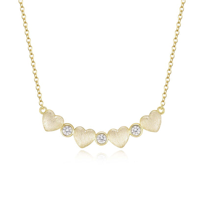 Gold Plated Sterling Silver Puffy Heart and Bezel Set CZ Necklace