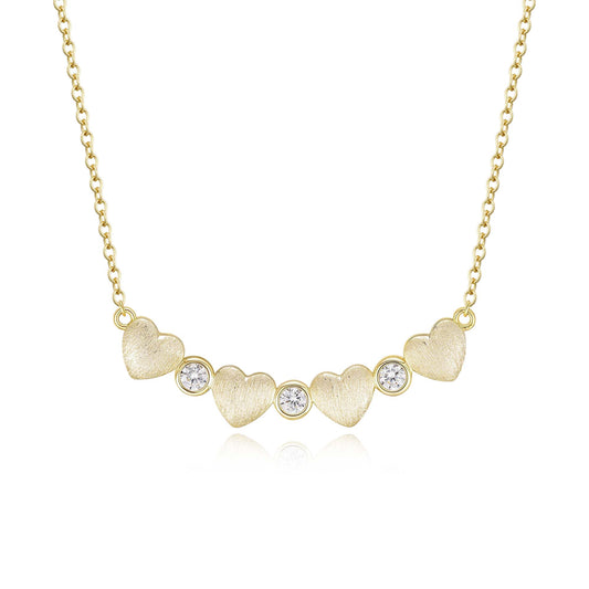 Gold Plated Sterling Silver Puffy Heart and Bezel Set CZ Necklace