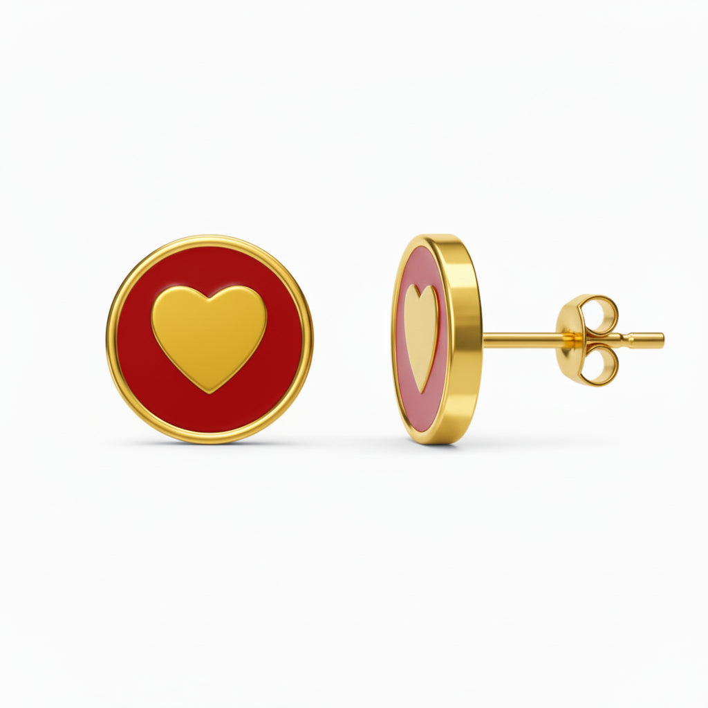 Gold-Plated Surgical Steel Enamel Heart Stud Earrings - Hypoallergenic Kids Jewelry