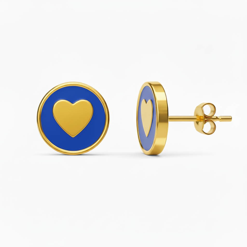 Gold-Plated Surgical Steel Enamel Heart Stud Earrings - Hypoallergenic Kids Jewelry