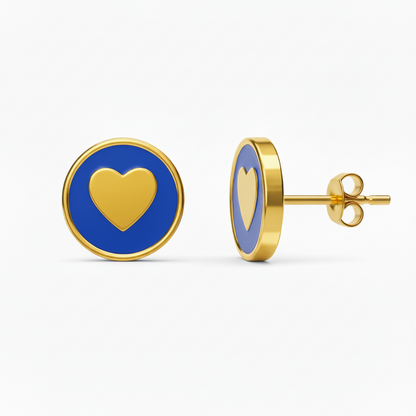 Gold-Plated Surgical Steel Enamel Heart Stud Earrings - Hypoallergenic Kids Jewelry