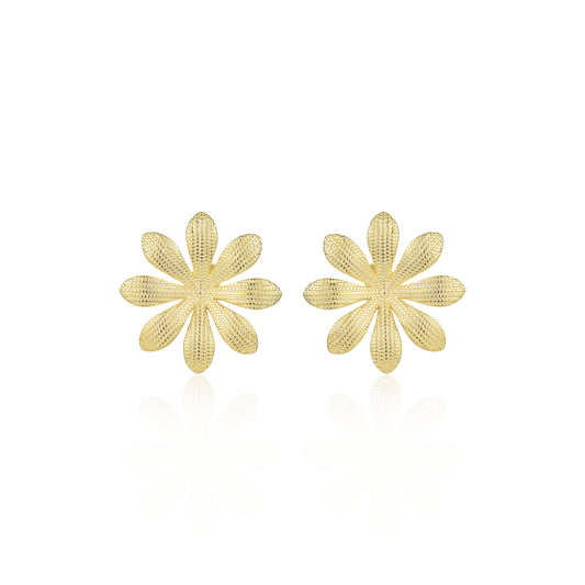 Surgical Steel Gold Plated Large Textured Flower Stud Earrings