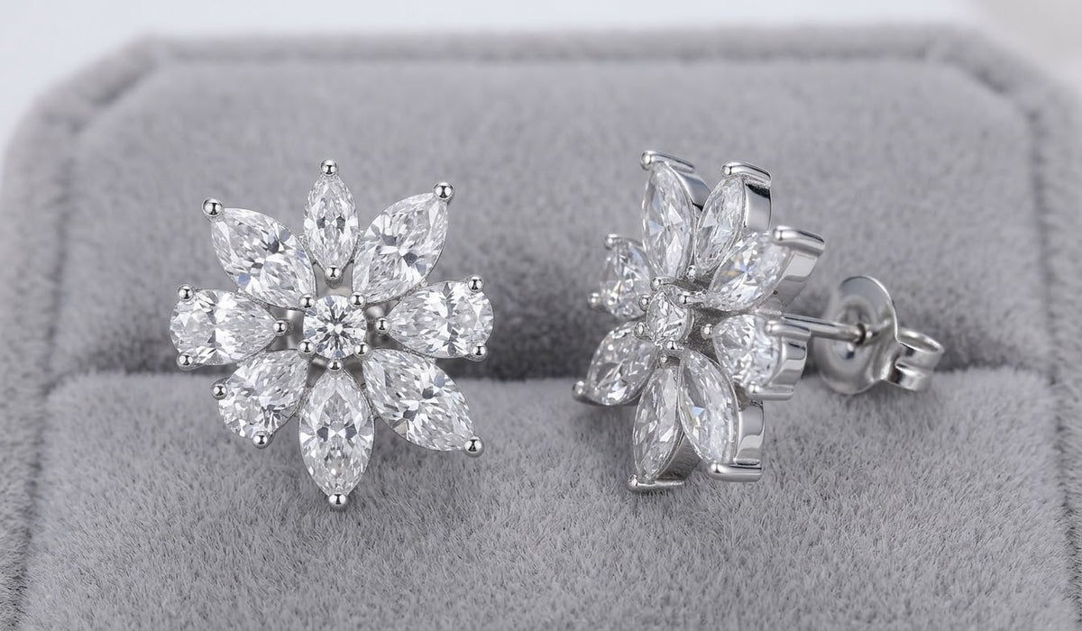 CZ Flower Cluster Stud Earrings