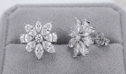 CZ Flower Cluster Stud Earrings