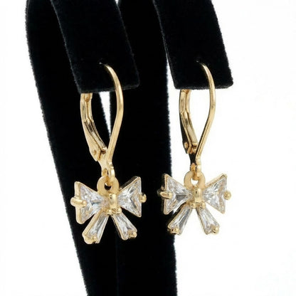 Bowknot Earrings with Triangle and Baguette CZ - Kids & Teens Surgical Steel