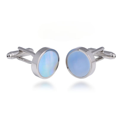 Round Pale Blue Shell Pearl Cufflinks