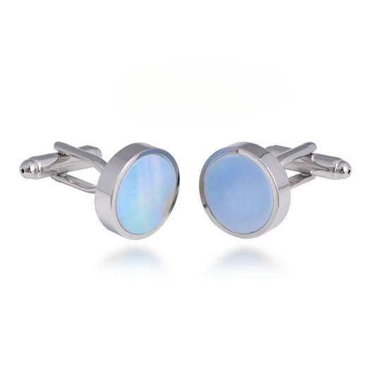 Round Pale Blue Shell Pearl Cufflinks