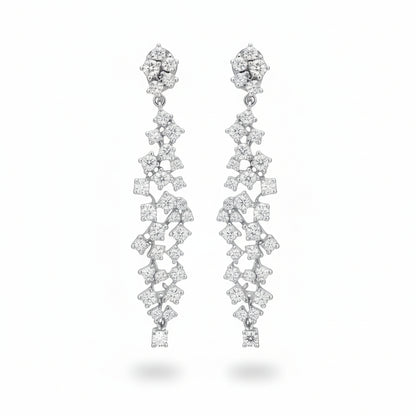 14K Gold Cascading Diamond Cluster Drop Earrings - 2.48 CTW