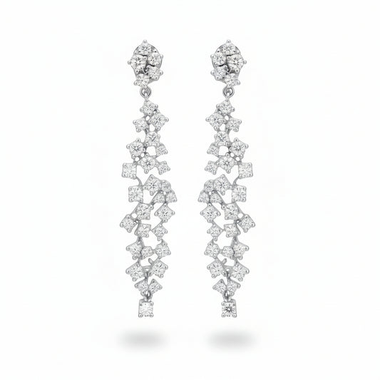 14K Gold Cascading Diamond Cluster Drop Earrings - 2.48 CTW