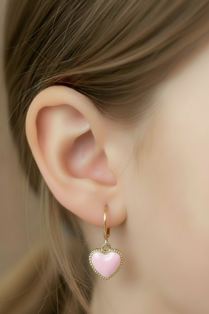 Enamel Heart Dangle Earrings - Surgical Steel Leverbacks