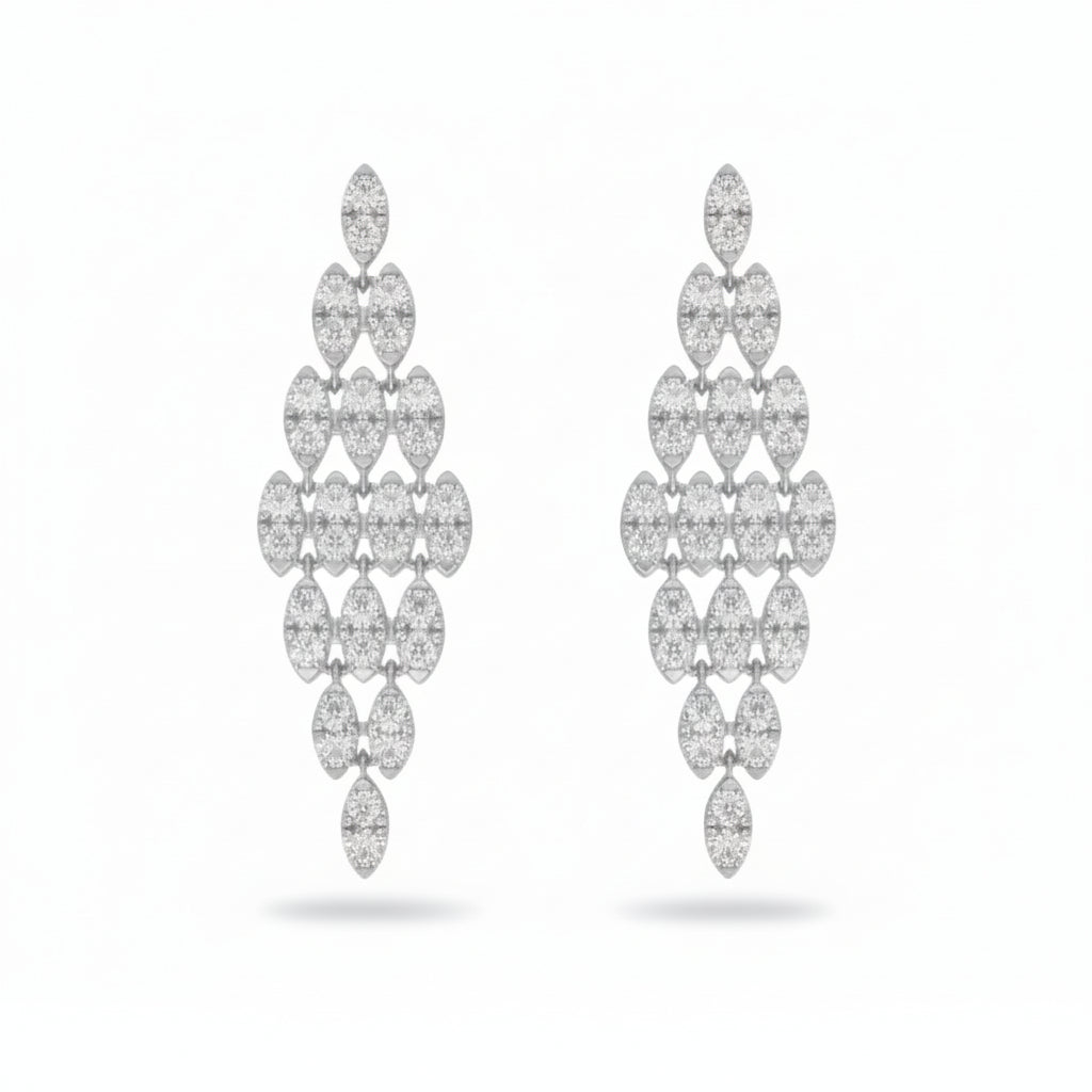 14K Gold Cascading Diamond Shape Dangle Earrings - 2.5 CTW