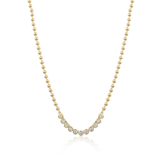 Gold-plated Sterling Silver Bezel Set CZ Soft Bar Necklace