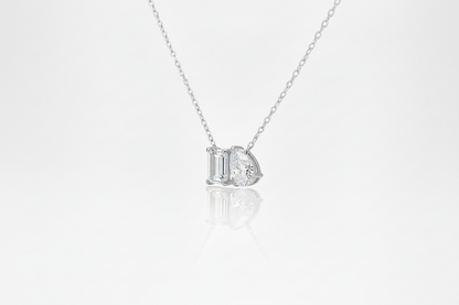 14K Emerald Cut and Pear Shaped Two Stone Lab Grown Diamond Necklace