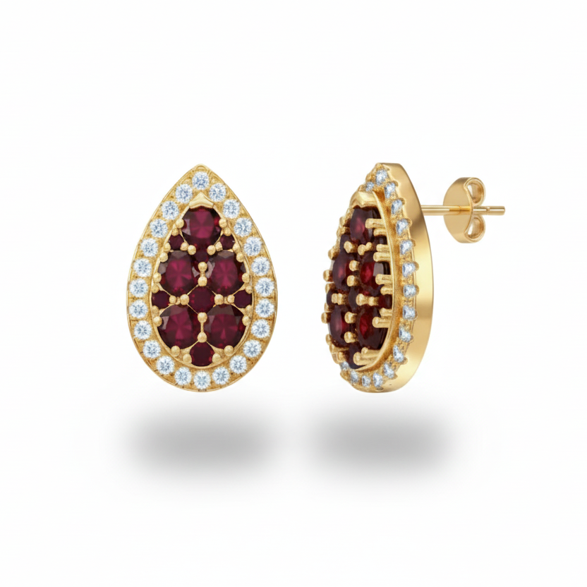 Sterling Silver Pear Shaped stones Pearl And CZ Stud earrings Earrings