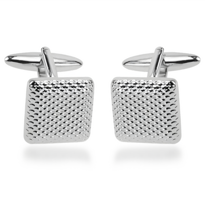 Silver Color Cushion Shaped Textured Cufflinks