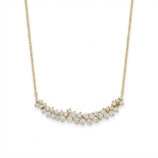 14K Scattered Diamond Curved Bar Necklace