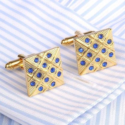 Gold-Plated Square Cufflinks with Blue Stones