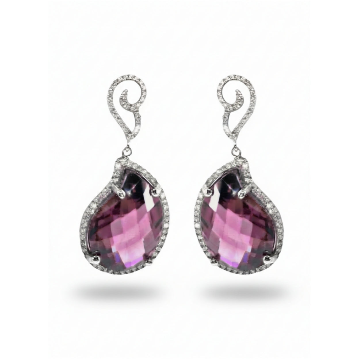 Sterling Silver Micropavé Purple CZ Teardrop Dangle Earrings