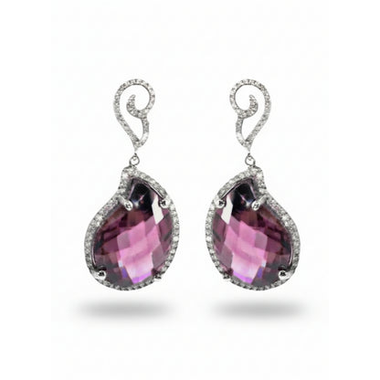 Sterling Silver Micropavé Purple CZ Teardrop Dangle Earrings