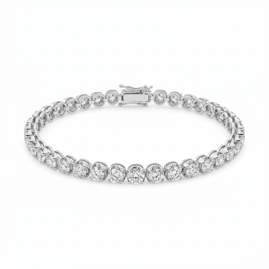 14K Buttercup Round Setting Diamond Tennis Bracelet