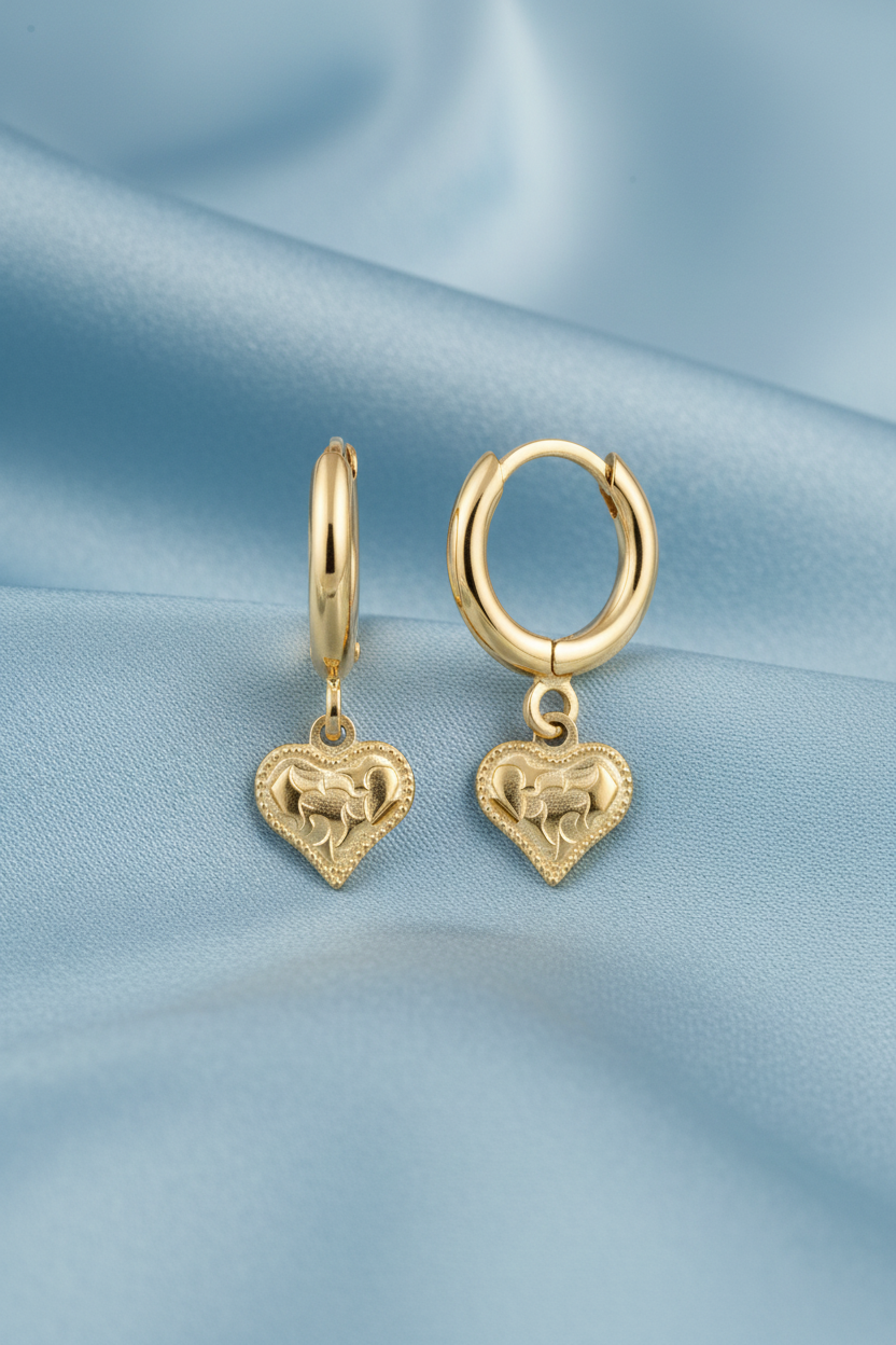 Hypoallergenic Gold Plated Textured Heart Earrings - Brass & Surgical Steel