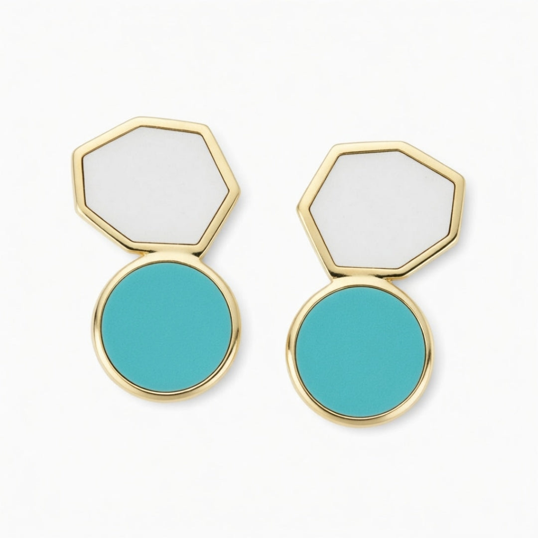 Sterling Silver Gold Plated Mother of Pearl Round and Natural Shape Stud Earring