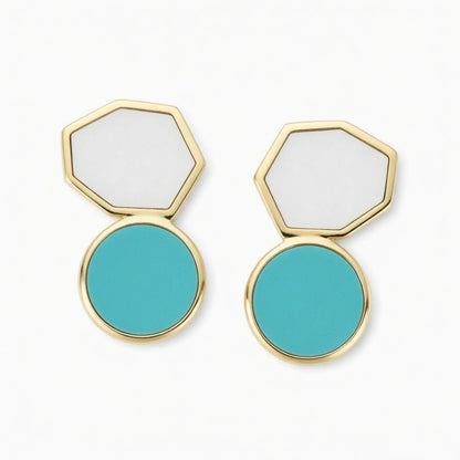Sterling Silver Gold Plated Mother of Pearl Round and Natural Shape Stud Earring