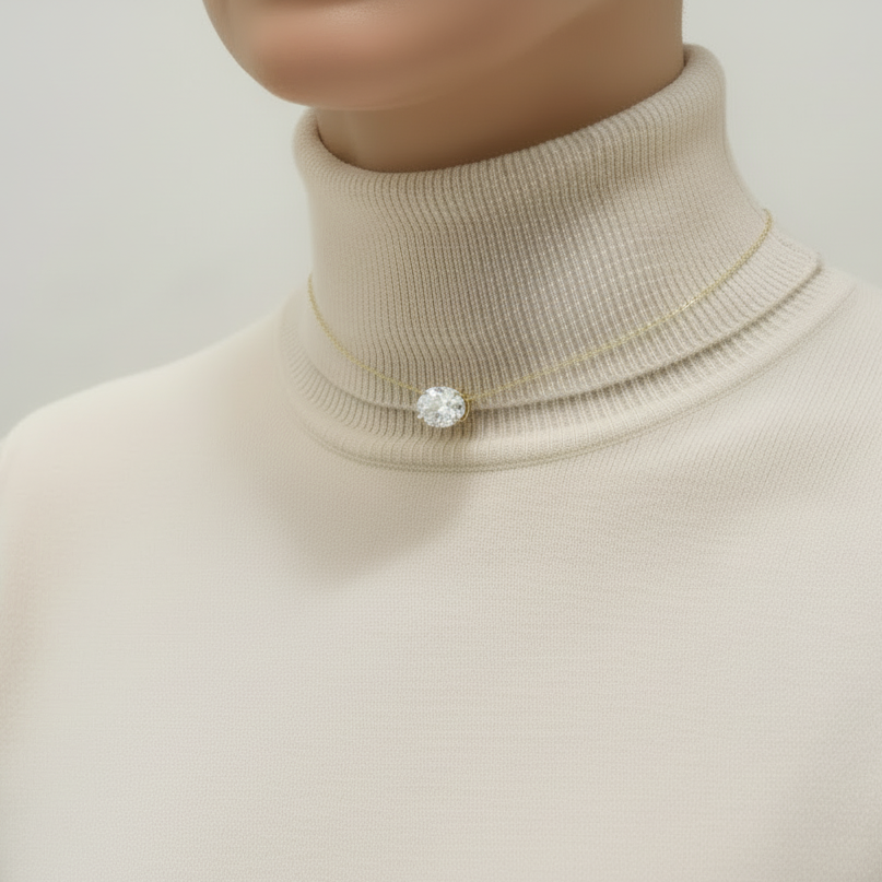 14k Gold Lab Grown Oval Shaped Diamond Solitaire Necklace
