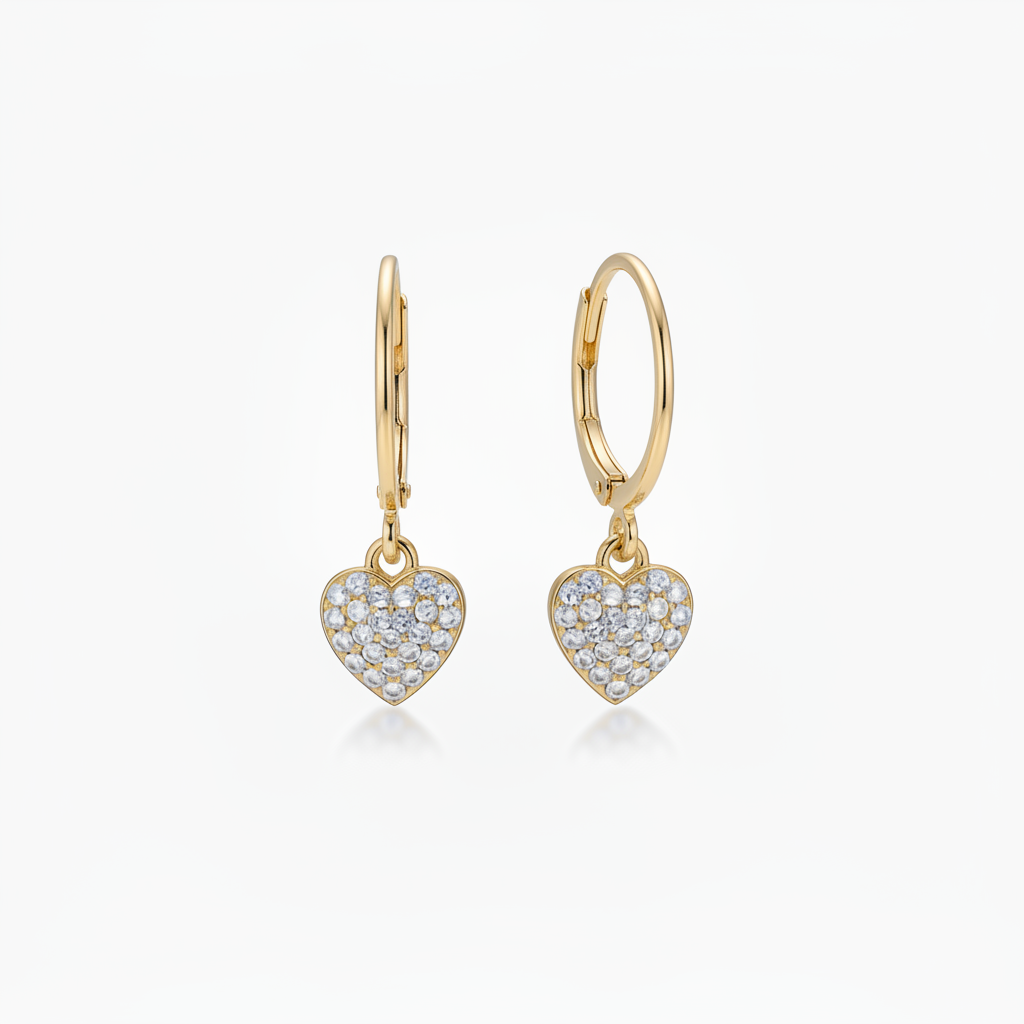 Pavé Heart Earrings - Hypoallergenic Surgical Steel Gold Plated Cubic Zirconia Leverback Earrings