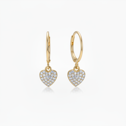 Pavé Heart Earrings - Hypoallergenic Surgical Steel Gold Plated Cubic Zirconia Leverback Earrings
