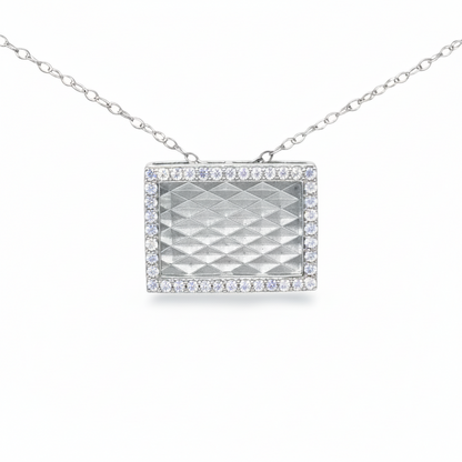 10K Gold Diamond Rectangle With Brushed Background Necklace