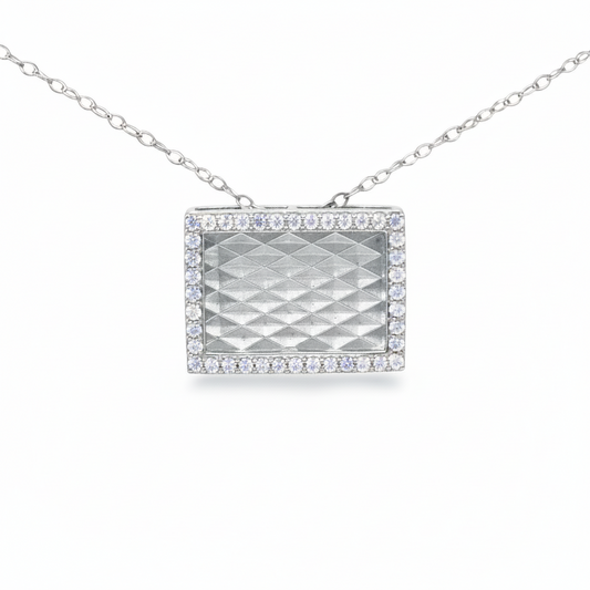 10K Gold Diamond Rectangle With Brushed Background Necklace