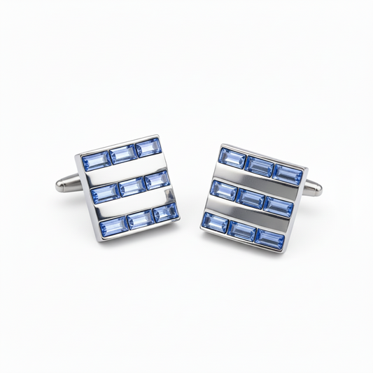 Nine Light Blue Baguettes Square Cufflinks