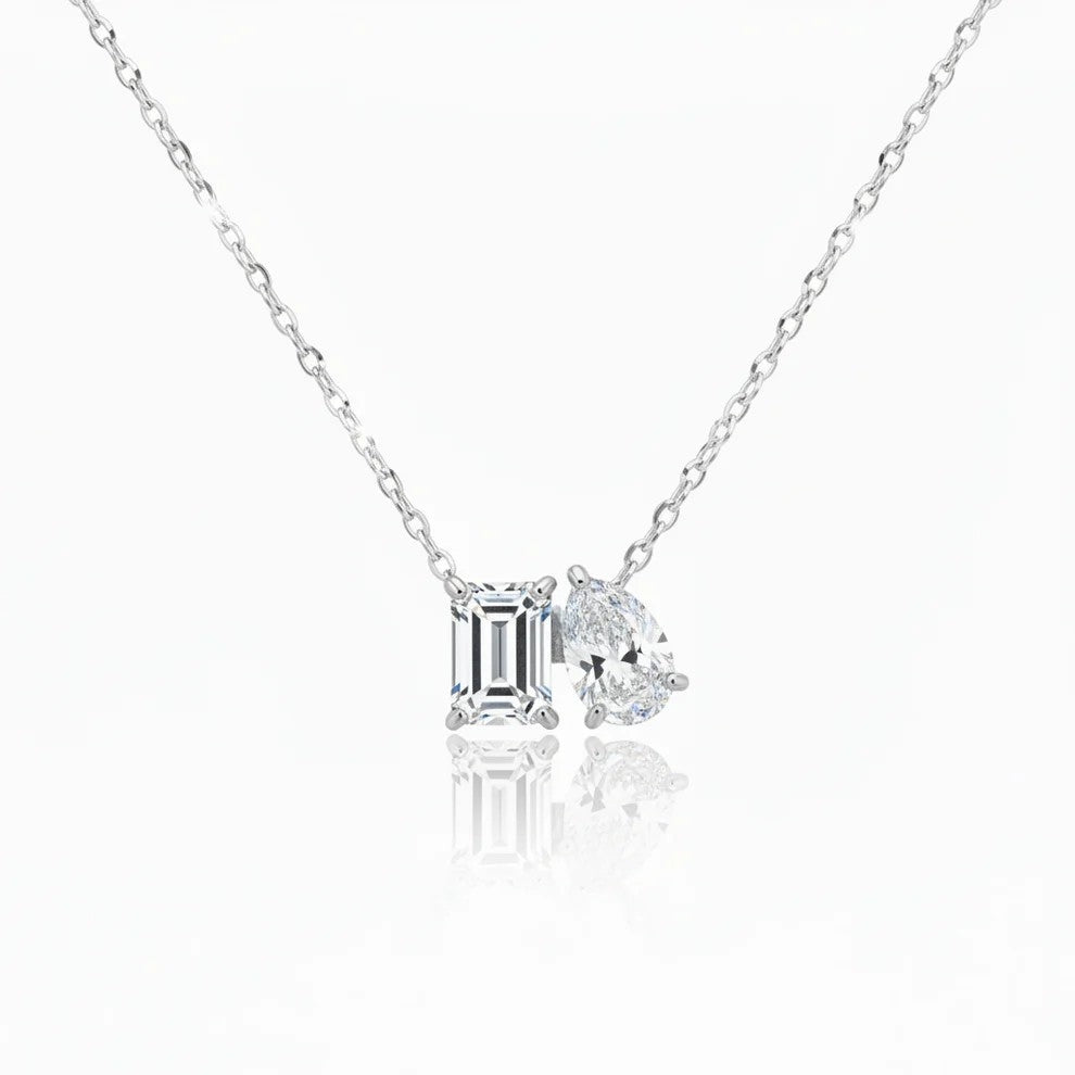 14K Emerald Cut and Pear Shaped Two Stone Lab Grown Diamond Necklace