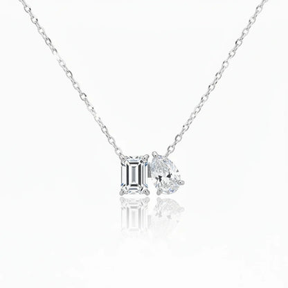 14K Emerald Cut and Pear Shaped Two Stone Lab Grown Diamond Necklace
