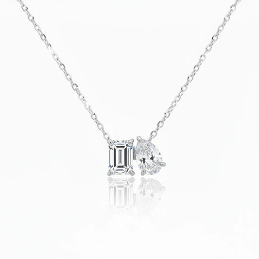 14K Emerald Cut and Pear Shaped Two Stone Lab Grown Diamond Necklace