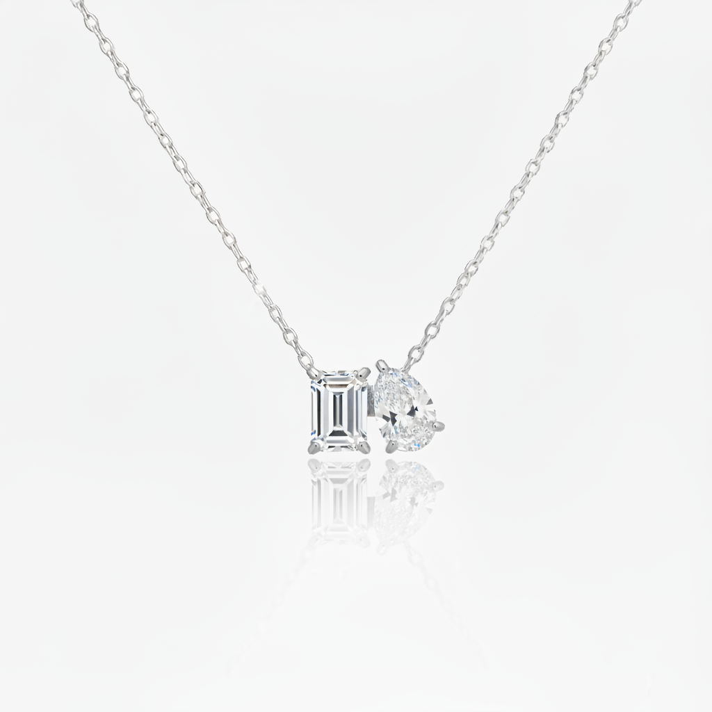 14K Emerald Cut and Pear Shaped Two Stone Lab Grown Diamond Necklace