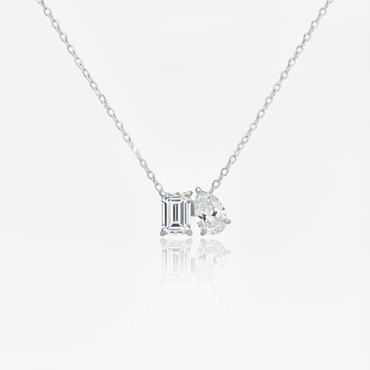 14K Emerald Cut and Pear Shaped Two Stone Lab Grown Diamond Necklace
