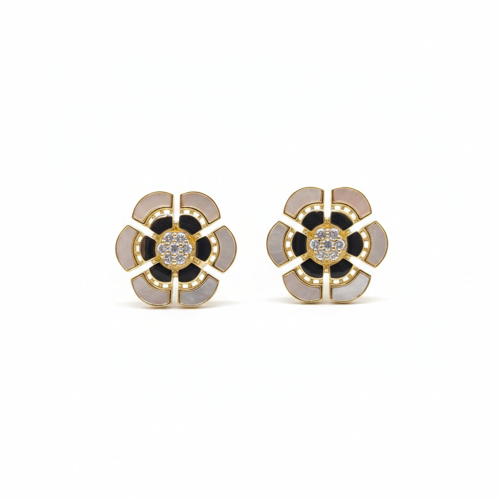 Sterling Silver Mother of Pearl With CZ Stud Earrings