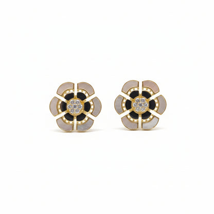 Sterling Silver Mother of Pearl With CZ Stud Earrings