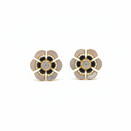 Sterling Silver Mother of Pearl With CZ Stud Earrings
