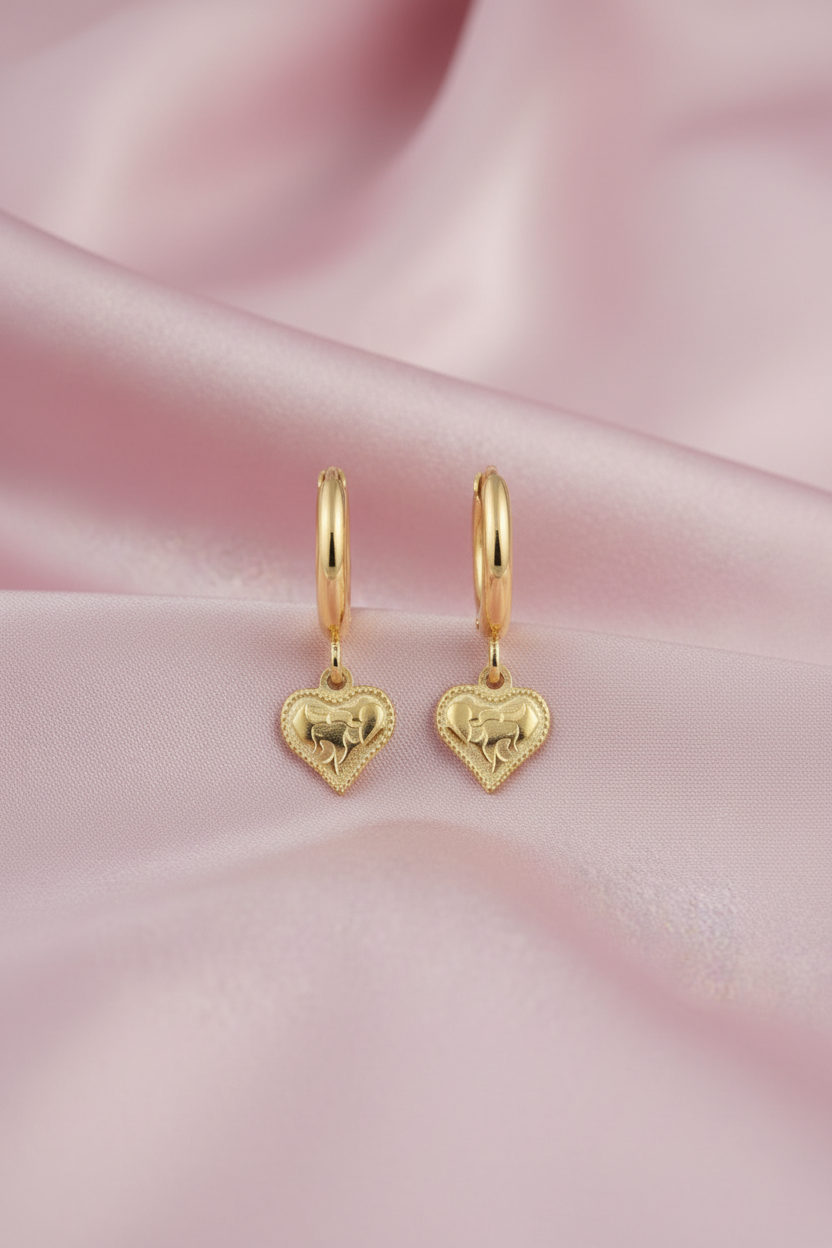 Hypoallergenic Gold Plated Textured Heart Earrings - Brass & Surgical Steel