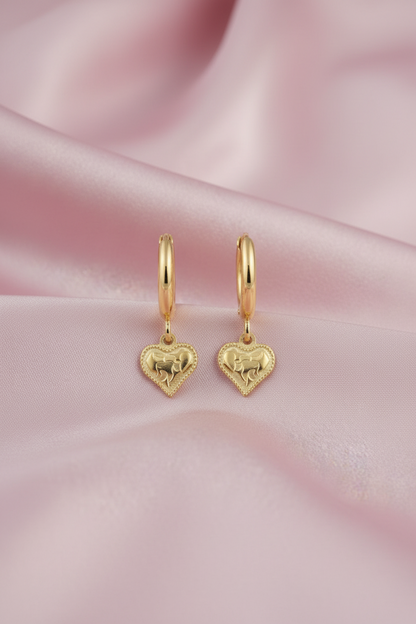 Hypoallergenic Gold Plated Textured Heart Earrings - Brass & Surgical Steel